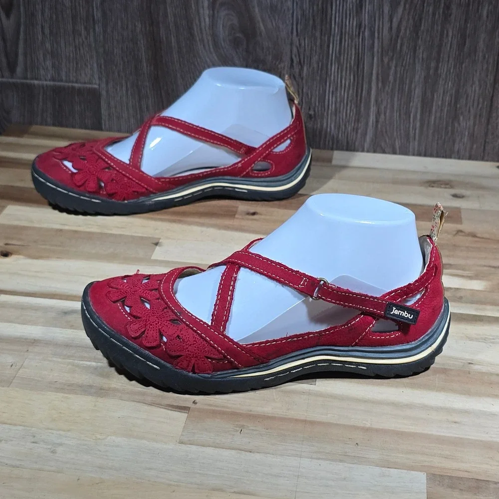 Jambu Red Floral Cutout Mary Jane Loafers - Picture 1 of 15